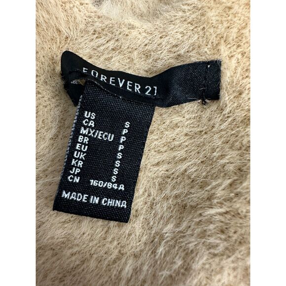 Forever 21 Fuzzy Cozy Sweater Cinch Front Crop Top Beige Small NEW with Tags - Picture 2 of 5